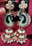 Indian Designer Golden Multicolor Peacock Pearl Beads Earrings